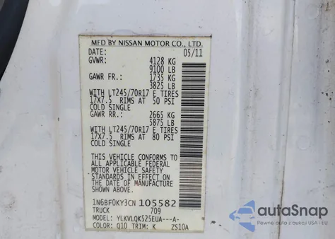 2012 Nissan Nv 1500/2500 from USA, damaged, VIN 1N6BF0KY3CN105582